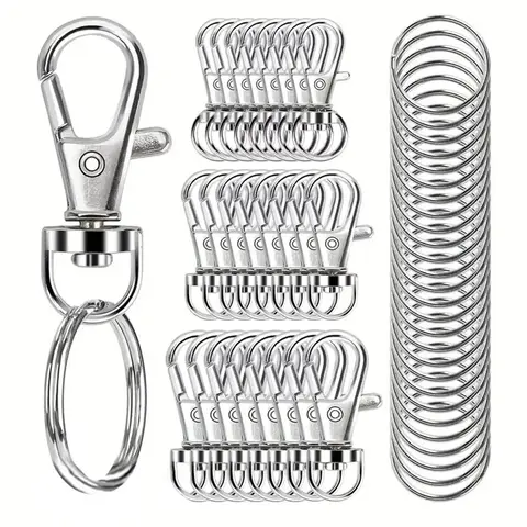 Mousquetons pivotants avec porte-clés, 50 pièces, fermoirs à griffes de homard pivotants en métal de qualité supérieure en tailles assorties (grand, moyen, petit) pour K