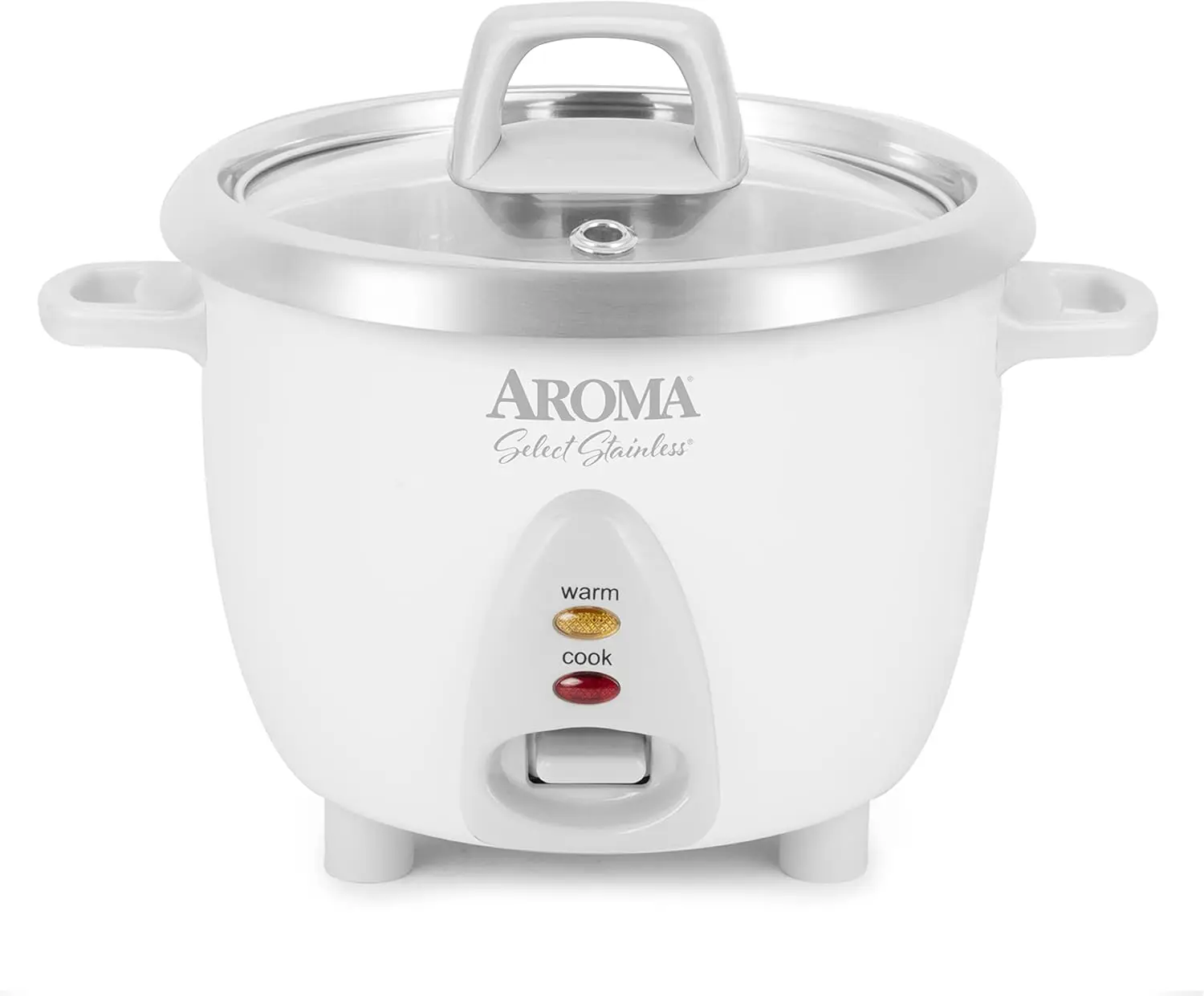 Stainless Steel Rice Cooker 3-Cup Uncooked, Auto Keep Warm, 1.2 Qt, White