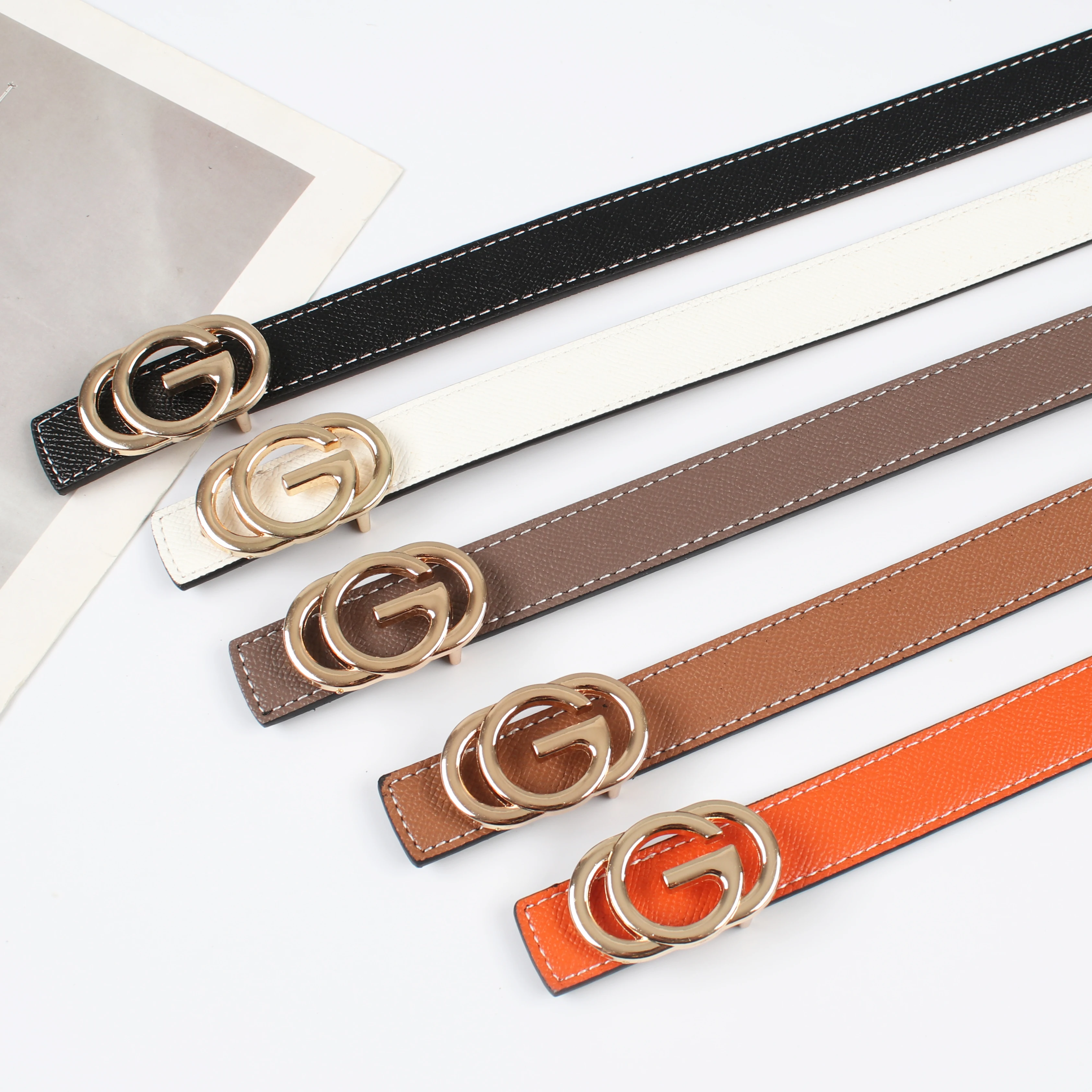 New Women's Reversible Use Smooth Buckle High Quality 2.3cm Genuine Leather Belt Women's Fashion Trend Versatile Decorative Cowh