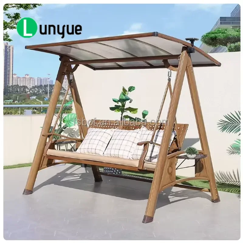 New Design Outdoor Rattan Swing Seat Garden Wicker Trapeze Double Seater Patio Furniture Durable Weather Resistant