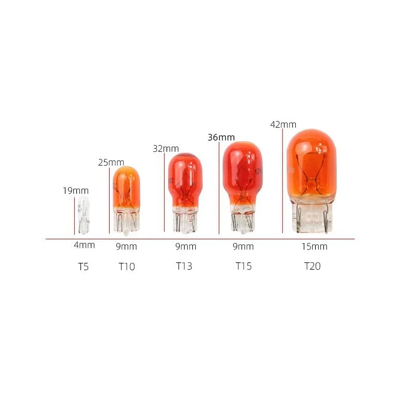 10pcs T5 T10 T13 T15 T20 7440 7443 Car Halogen Lamp Instrument Lights Dashboard Bulb Auto Interior Light Car Styling White Amber