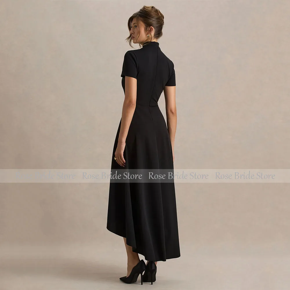 Customized Women's Party Dresses Short Sleeves High Collar Cocktail Gowns Asymmetrical A Line High-Low Simple Prom Dress 2026
