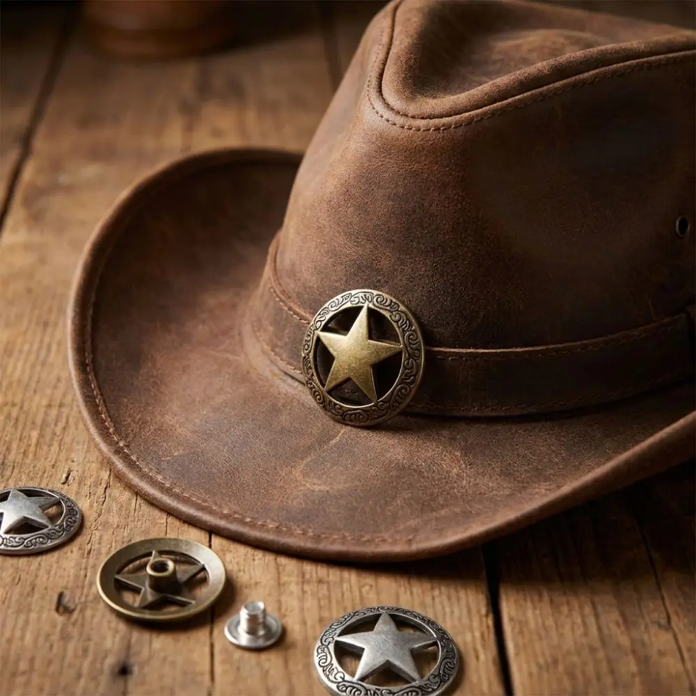 Stars Hollowed Out Replacement Casting Buckle Round Shape Small Size Vintage Metal Concho Screw Back Rivet Nuts