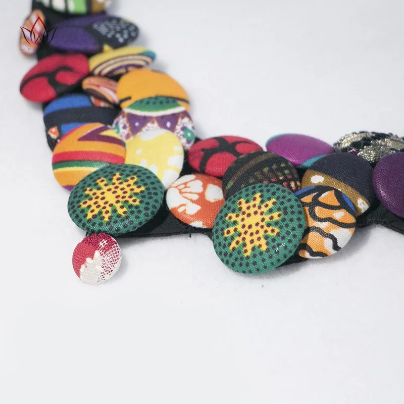 BRW Ankara Earrings And Necklaces Set Ankara Handmade Jewelry Colorful Button Bib Necklce African Necklace And Earrings WYA070