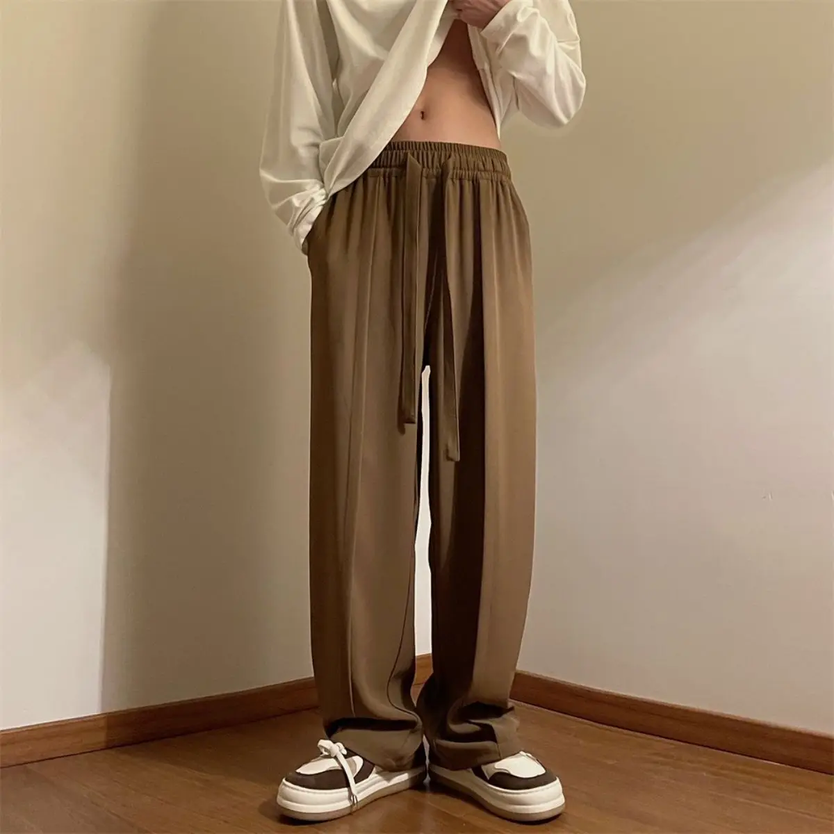 

Spring Summer Men's Straight Cargo Pants Multi-Pockets Workwear Wide Leg Jogger Pants Male Cotton Casual Baggy Trousers R108