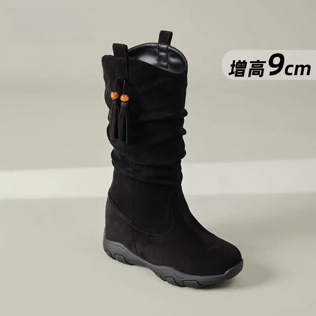 Women's Knee-High Internal Wedge Boots 2026 Autumn New Retro Slouch Boots with Thick Soles That Flatter