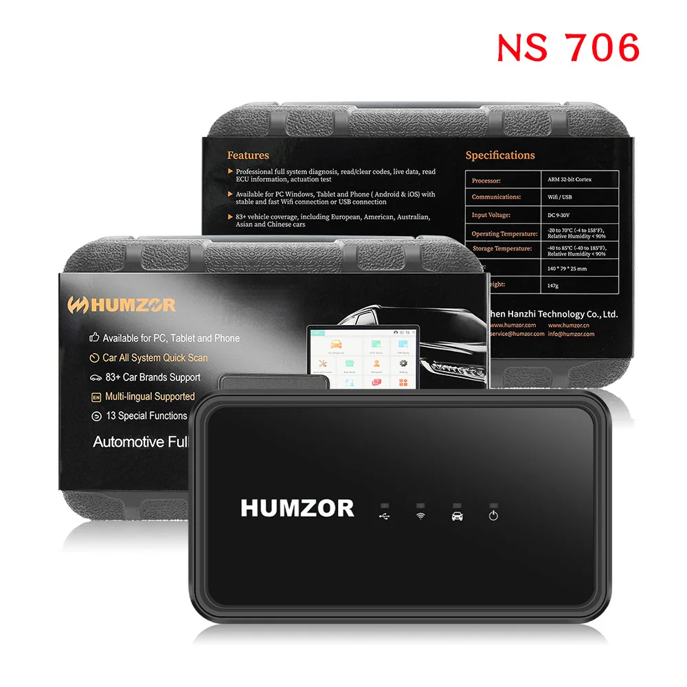 Humzor NexzSYS NS 706 Obd2 Scanner Full System Key ECU Programmer Supporting Windows Android IOS USB + Wi-Fi Two Models Standard