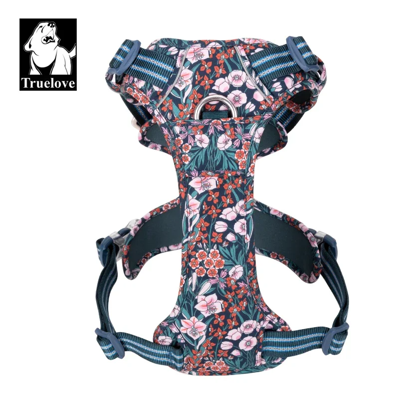 Truelove Haustier-Hundegeschirr für große, mittelgroße und kleine mit verstellbarer Weste aus Baumwoll-Aluminiumlegierung mit Blumenmuster TLH5655
