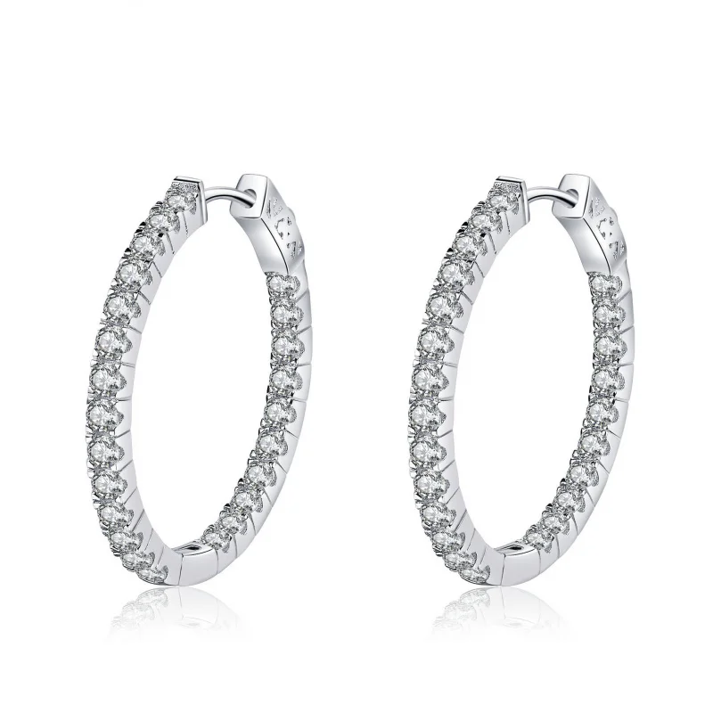 

2025 Statement Fine Fashion Jewelry 925 Sterling Silver Women Female White 3cm Big Moissanite Hoops Earrings