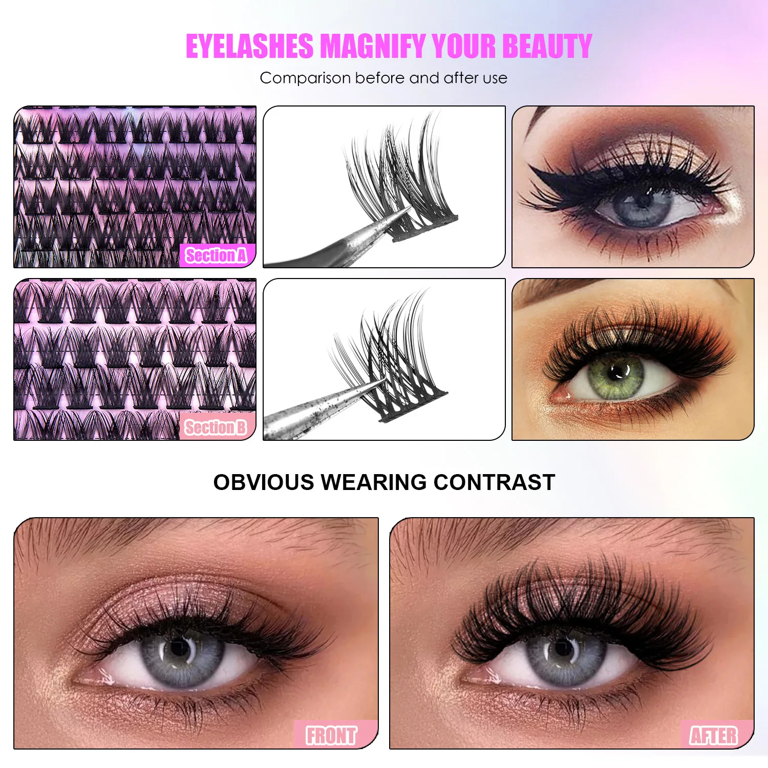 DIY Cluster Lashes Segmental Eyelashes Extension Bulk Wholesale Natural Long Wispy Makeup Faux Mink False Eyelashes Individual