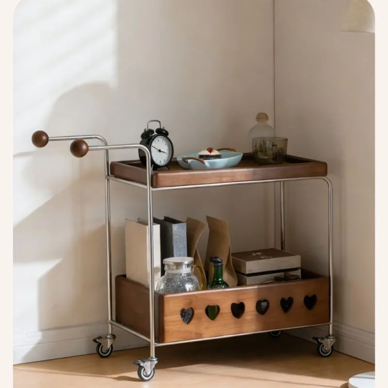 Middle Aged Solid Wood Edge Table,small Cart,movable Living Room Sofa,coffee Table,side Cabinet,bedside Storage Rack,dining Car