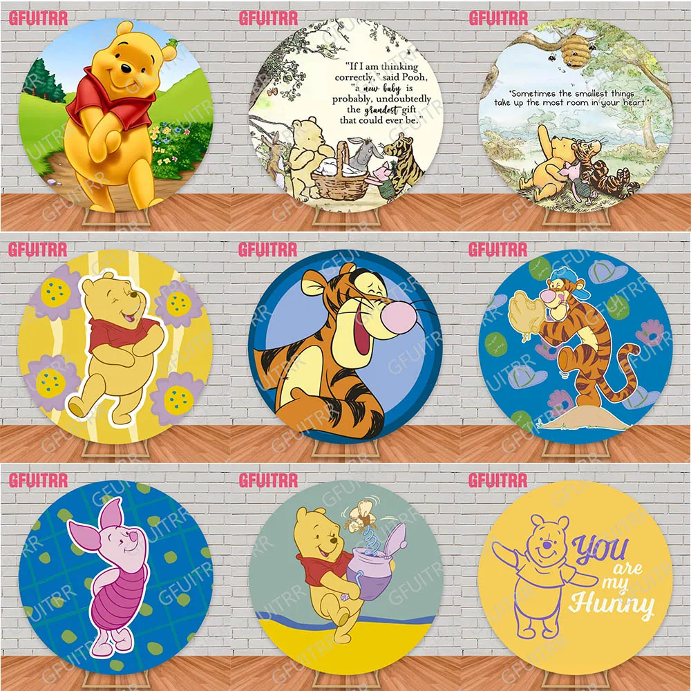 

Круглый фон с Винни-Пухом для детей, вечеринки по случаю дня рождения, украшение с мультяшным медведем, круг для детского душа, реквизит для фотостудии