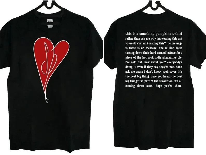 1993 Smashing Pumpkins Heart Manifesto Siamese Dream Logo Tour T-Shirt Rock Y2k Tshirt Casual Round Neck Y2k T Shirt Unisex