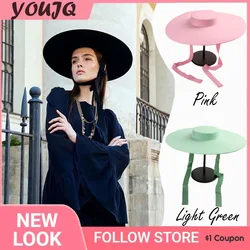 Wide Big Brim Wool Flat Formal Black Fedora Hats for Women Stage Show Felt Cap Winter Bandage Lady Outdoor Top Hat Fascinator