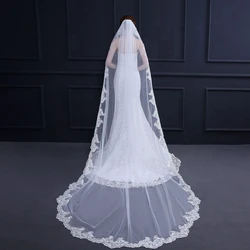 Nuovo off Bianco Cattedrale di Veli Da Sposa Lungo In Pizzo Bordo Velo da sposa con Pettine Da Sposa Accessori Sposa Mantilla Velo Da Sposa