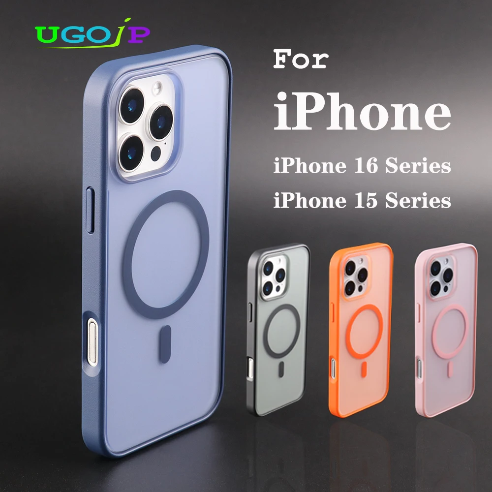 

UGOjP Magnetic Case For iPhone 16 Pro Max Frosted Phone Case For iPhone 15 Pro Max Wireless Charger Matte Protective Back Cover