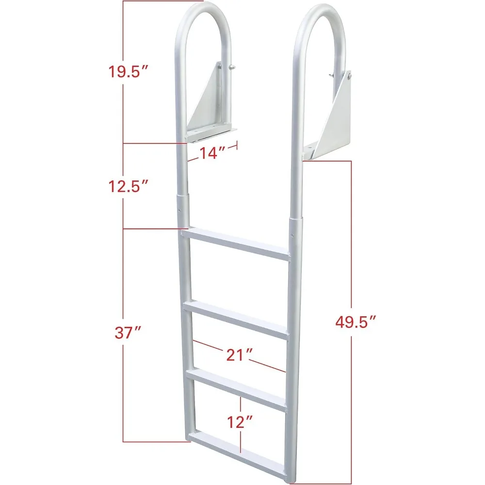Heavy-Duty Flip-Up Dock Ladder: 4-Step, 21 Step Width, 49.5 Below Deck, Round Tube Frame