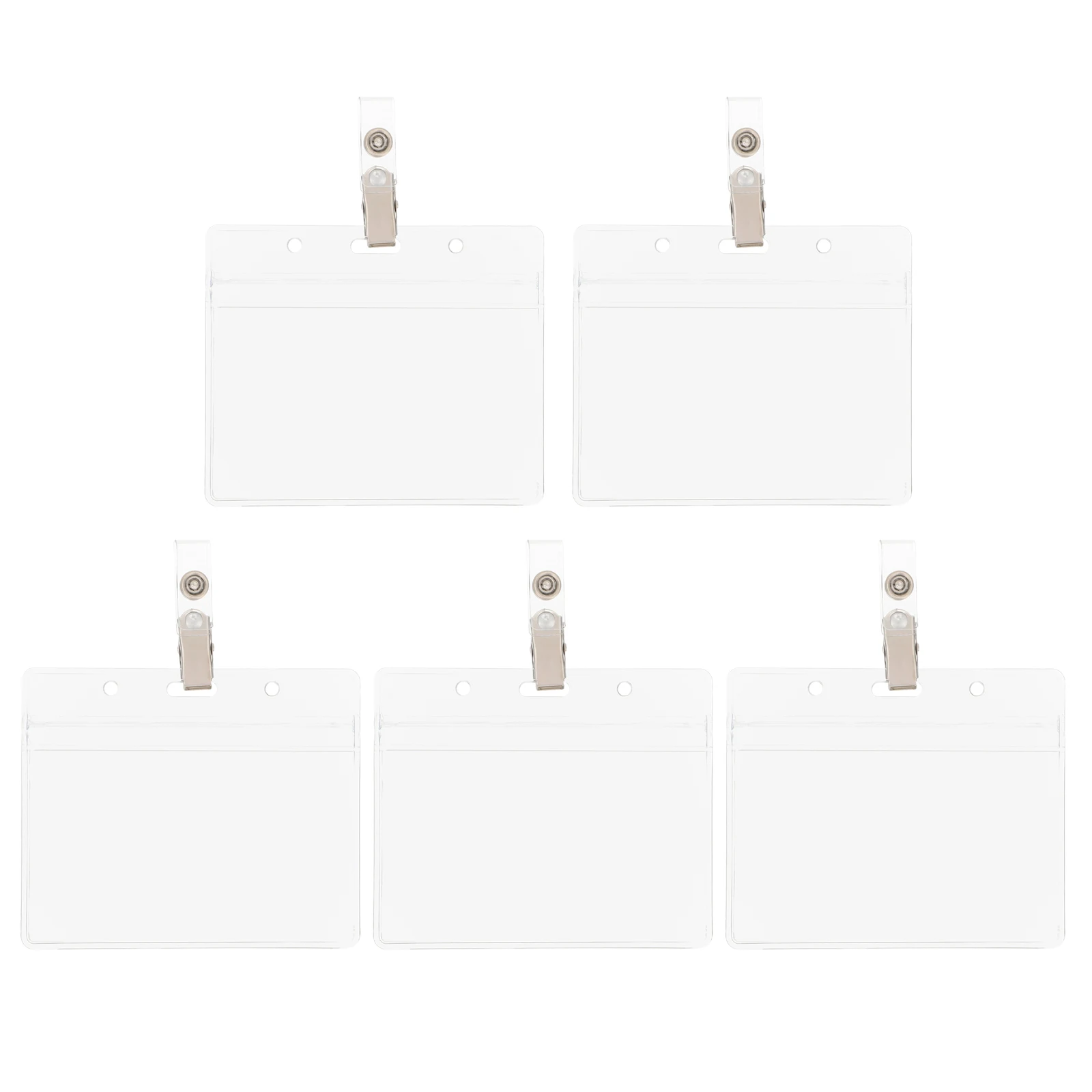 5 set Transparent PVC Badge Holders Clear Card Sleeves Students ID Covers Work Accessories Waterproof Soft Clip Lanyard Holder