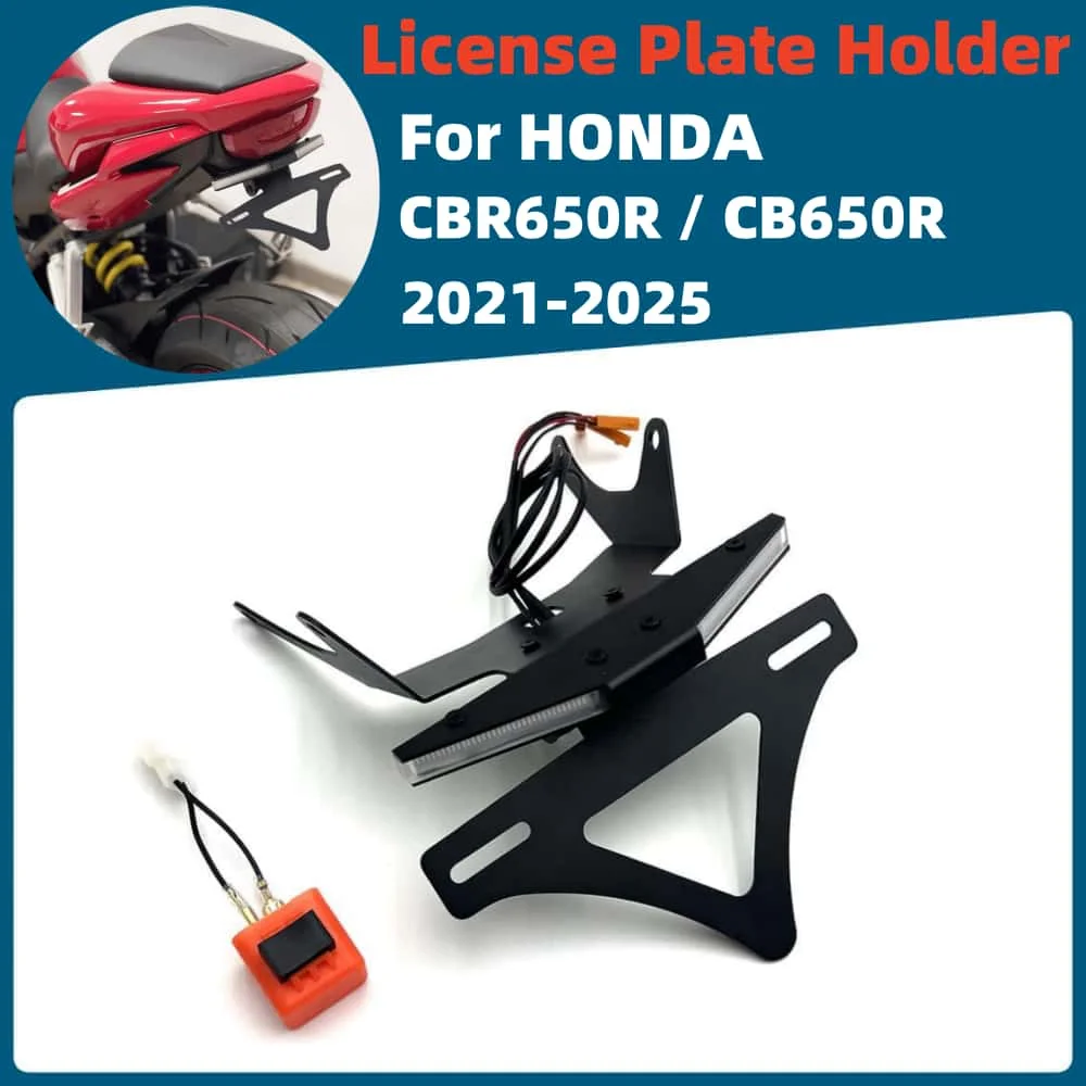 

For Honda CBR650R / CB650R 2021-2025 Motorcycle license plate holder Equipped with LED turn signals and brake lights Accessori