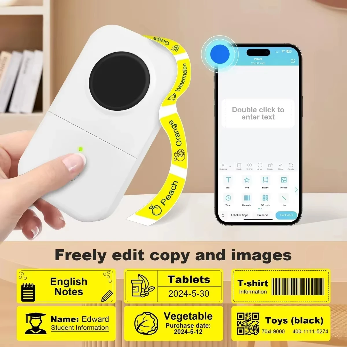 Household Storage Labels: 12x40mm Yellow Thermal Printer Tape, Self-Adhesive