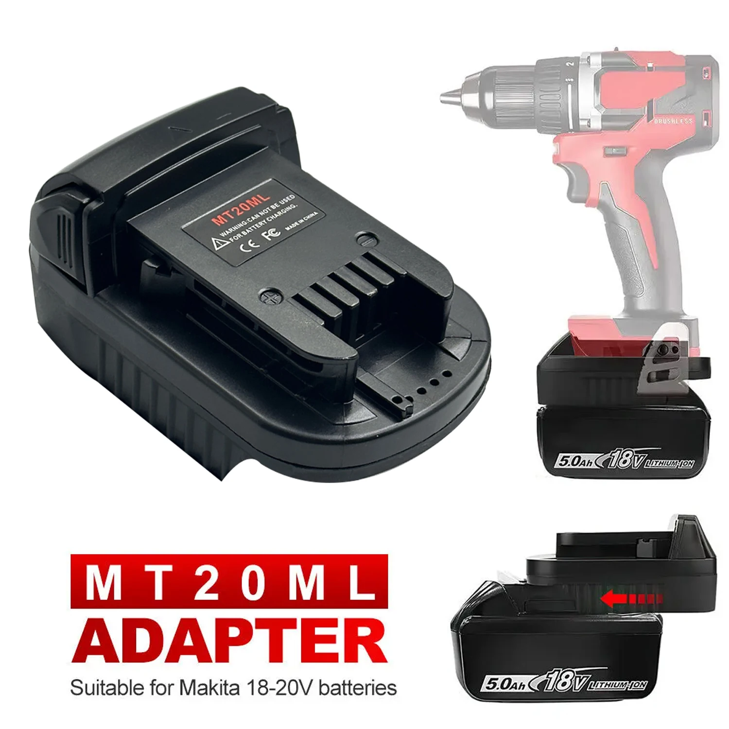 MT20ML Batterieadapter für Makita 18V Li-Ionen-Akku BL1830 BL1860 BL1815, umwandelbar für Milwaukee 18V Lithium-Akku