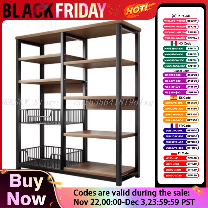 Storage Floor-standing Rack Bookshelf Metal Wooden Shelves Multifunctional Organizer Shelves For Kitchen Living Room Office