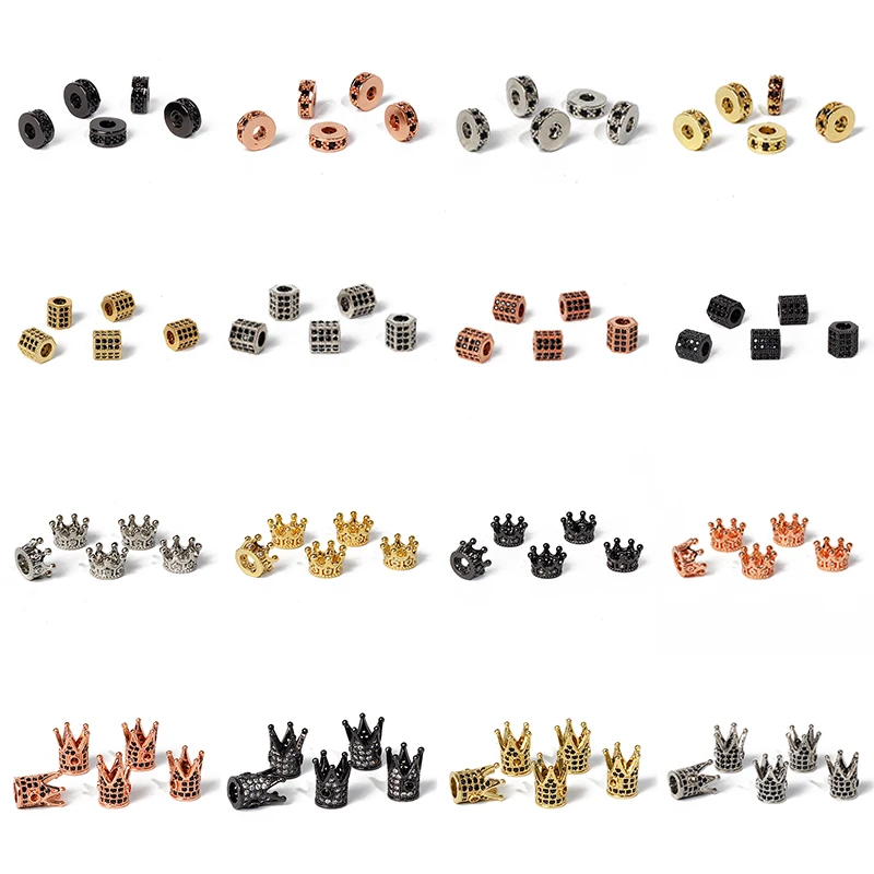 Fashion CZ Zircon Spacer Beads Gold Helmet Cross Heart Crown Leopard Skull Tube Beads DIY Charms for Bracelet Jewelry Making