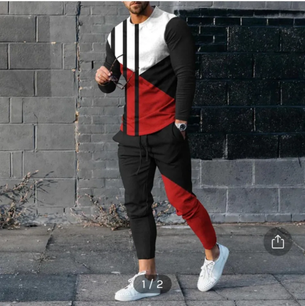 Men\'s Tracksuit Sports Suits Long Sleeve T-shirt+Trousers Set 2 Piece 3D Printed Jogging Outfit Casual Streetwear Men Clothing