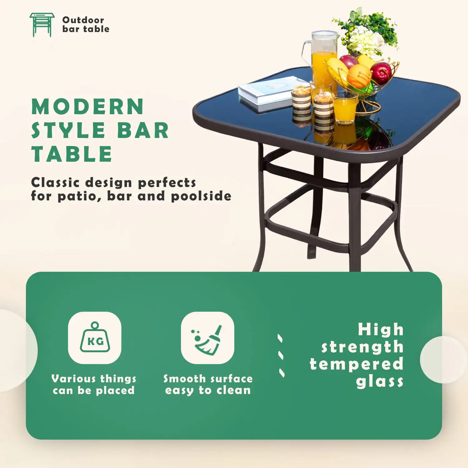 Patio Bar Height Table for Bistro Pub Kitchen Tall Dining Cocktail Table