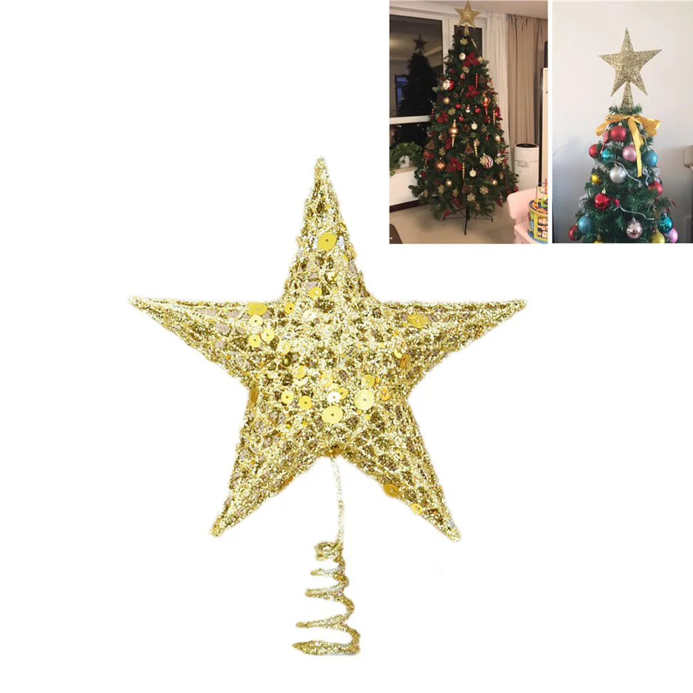 

30Cm Metallic Gold Star Tree Topper Glitter Holiday Christmas Decor Sparkling Treetop for Festive Home Display