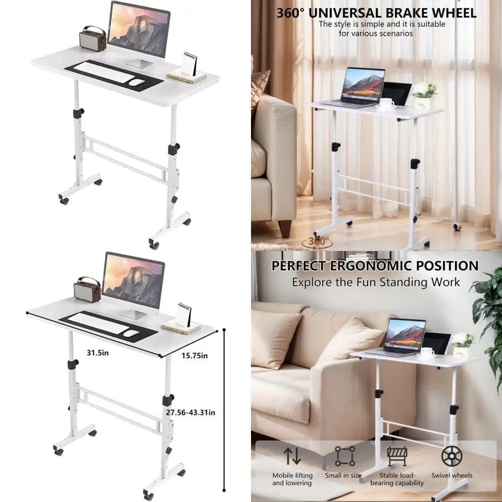 

Portable Adjustable-Height Laptop Desk with Lockable Wheels for Mobile Sit-Stand Workstations