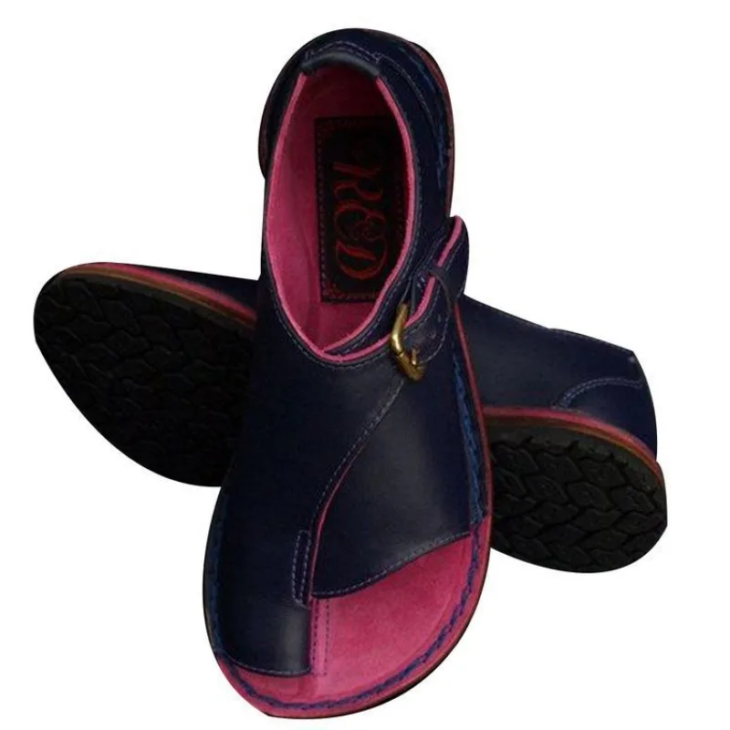 Women Sandals Summer Shoes for Women Retro PU Leather Peep Toe Women Slipper 2025 New Beach Buckle Strap Flat Sandalias De Mujer image 3