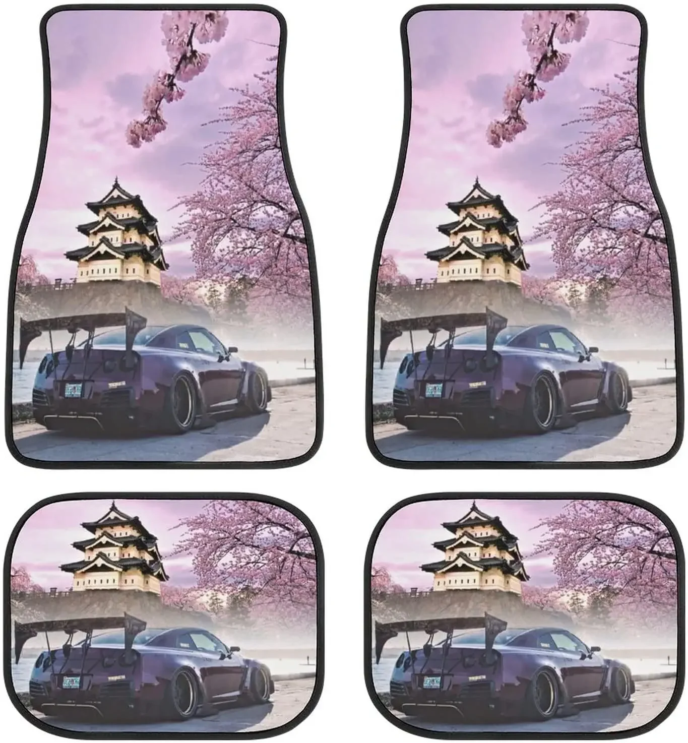 JDM Car Flower Skyline Landscape Car Mats Universal Fit Car Floor Mats Fashion Soft Waterproof Car Carpet Front&Rear 4 Pieces Fu