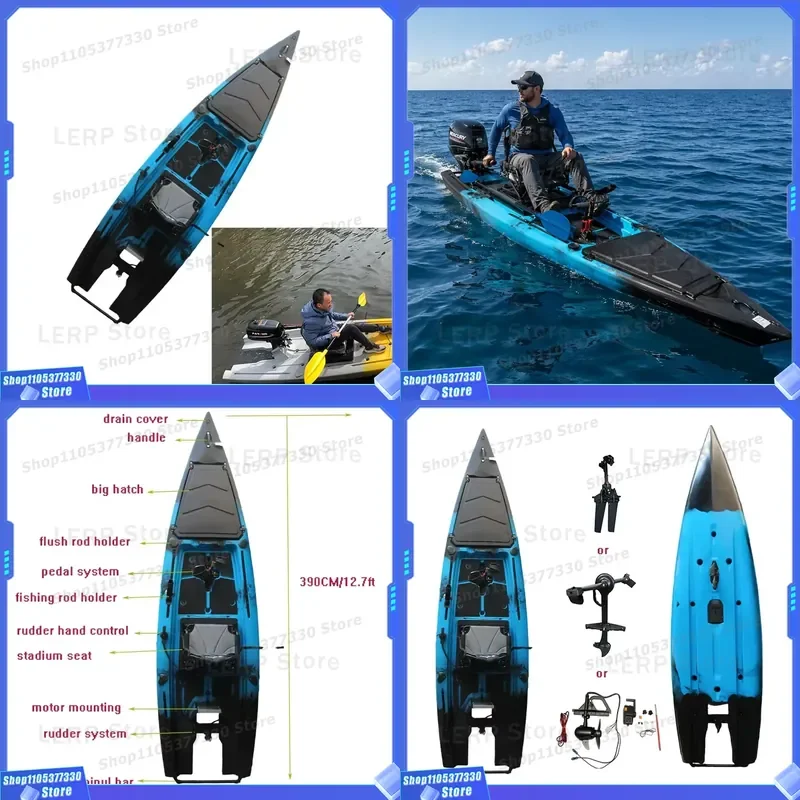 4m Pedal Kayak Propeller & Flap Drive PE Fishing Boat 2 Seater HDPE Hull with Rudder for River Ocean Surfing CE