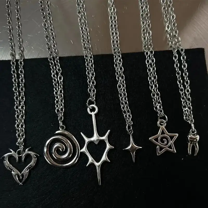 

Y2K Flail Fire Heart Teeth Pendant Necklace for Women Men Charm Necklace Grunge Punk Fashion Jewelry ﻿