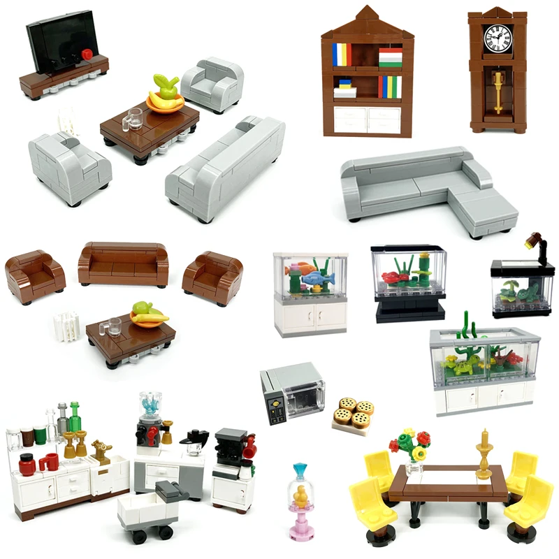 City MOC Building Blocks Parts Kitchen Furniture Bricks Kits Toys Bed Sofa Bathroom Living Room Home Decor Compatible With LEGO