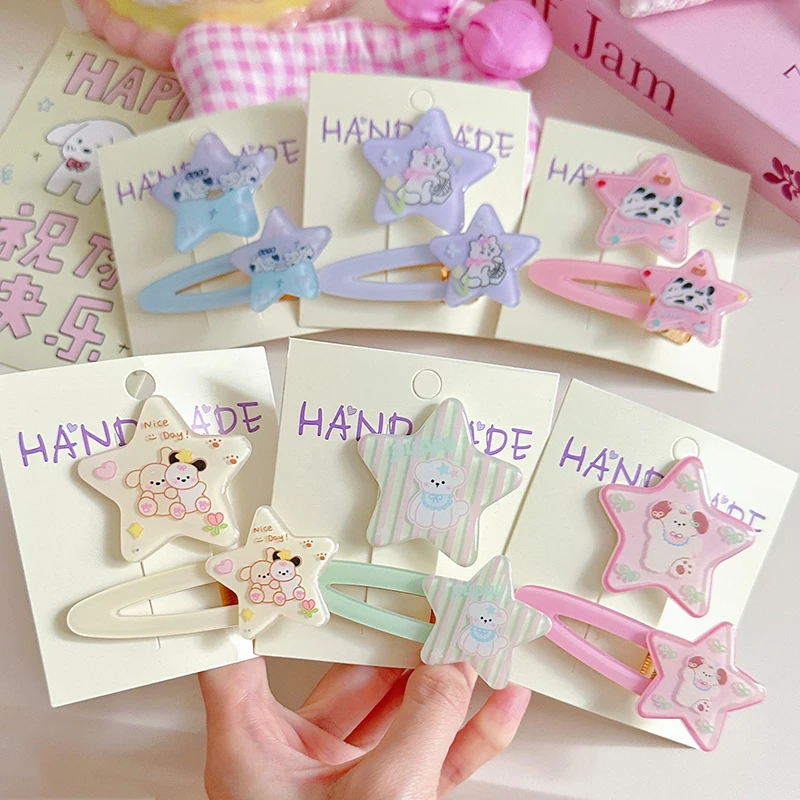 Pentagram Hair Clips Teenage Girl Bangs Broken Hair Duckbill Hairpin Cartoon Animal Pattern Hairpin Sweet Hundred Headwear