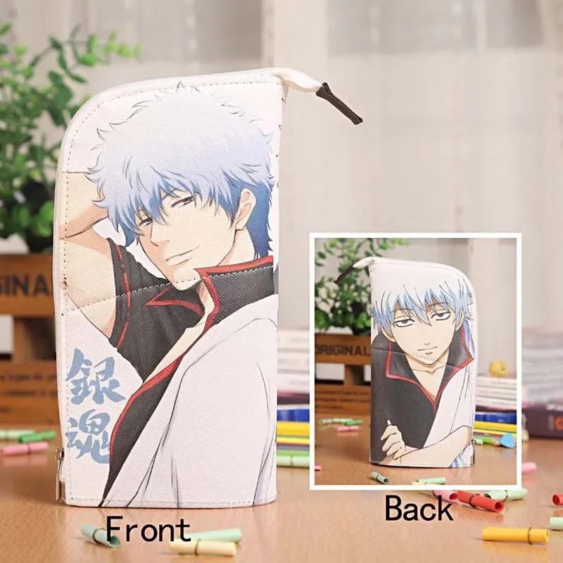 Anime Gintama Sakata Gintoki Waterproof PU Leather Stationery Pouch/Brush Pot/Pen Holder/Pencil Case Bag Cosmetic Bags & Cases