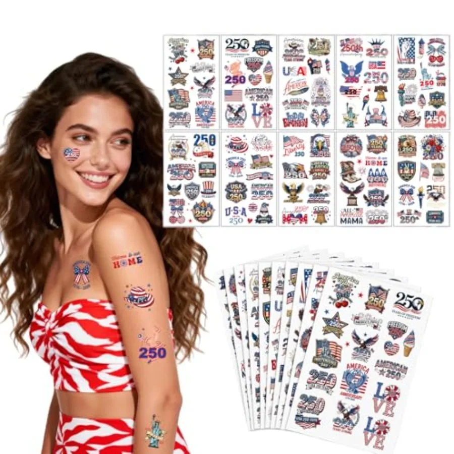 

Limited-time special offer 00Pcs 4th of July Tattoos, Fourth of July Tattoos for,USA 250th Anniversary Stickers, Patriotic Temp