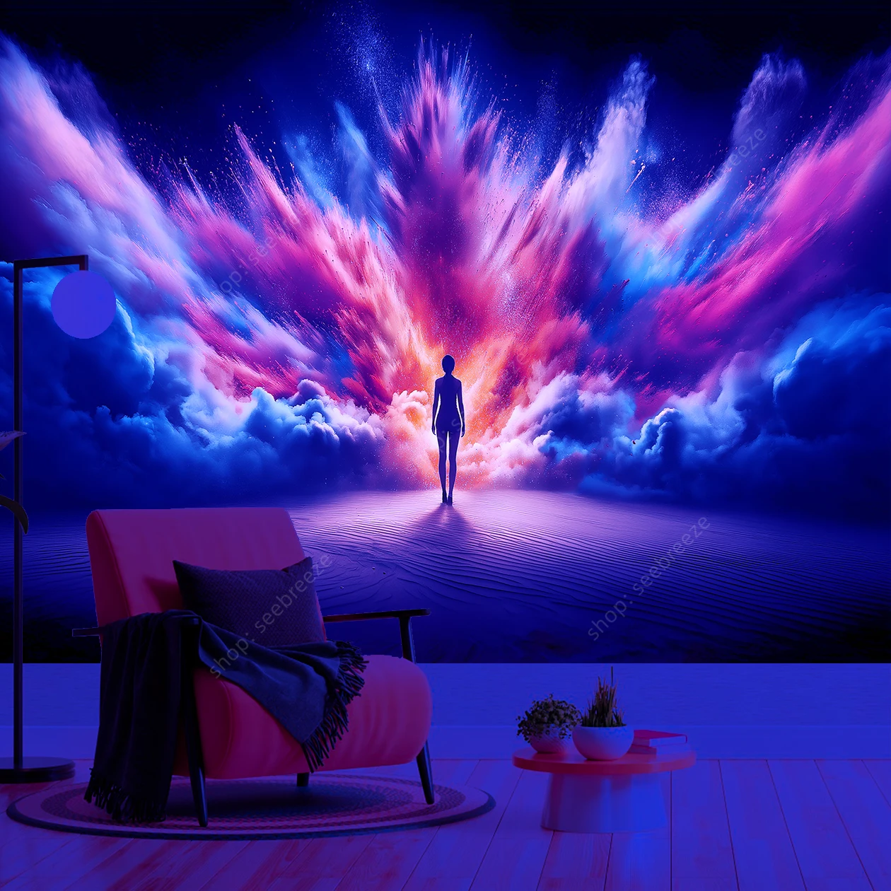 Inspirational Explosive Sky UV Reactive Tapestry Wall Hanging for Hippie Home Wall Decoration Bedroom Poster Gift for Friend