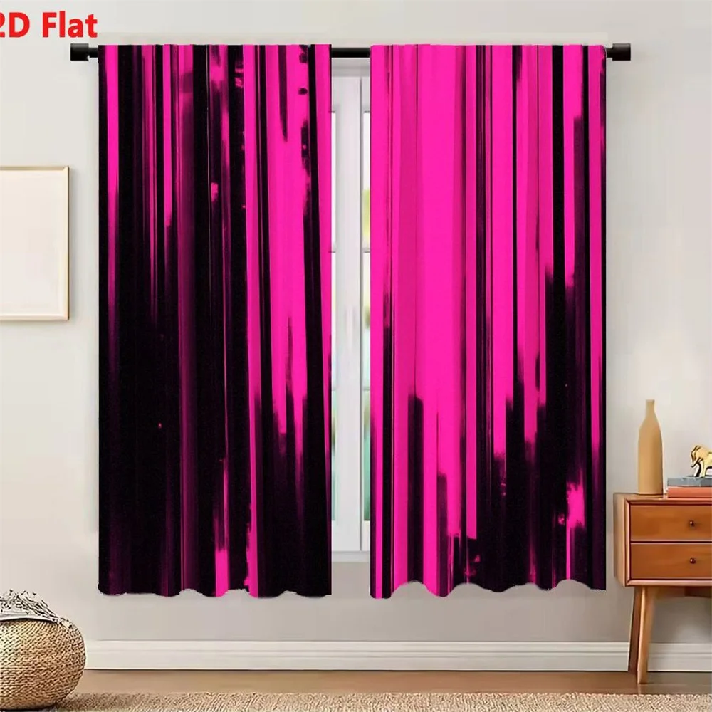2Pcs Curtains Abstract Digital Glitch Art With Vibrant Magenta And Deep Purple Vertical Streaks Window Drapes for Bedroom Room D