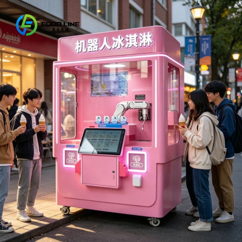 Customized Automatic Robotic Arm Ice Cream Vending Kiosk,  Self-Service Soft Serve Vendor for Commercial Street and Cinema