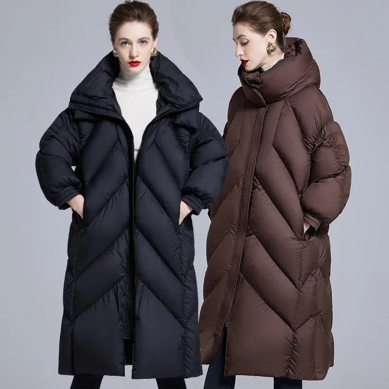 Vêtements pour femmes épais couette ample grande taille 90 blanc canard vers le bas manteau nouveau Design Original femmes longue doudoune hiver 2025