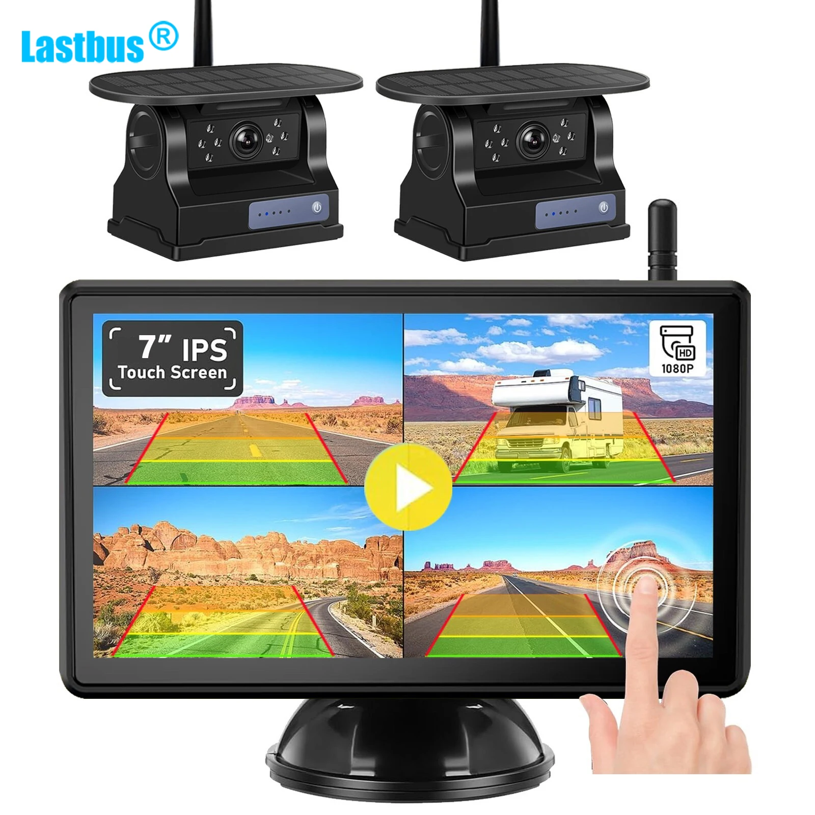 

Lastbus Solar Magnetic Wireless Backup Camera+ 7" Touch Screen DVR Monitor For Camper Bus