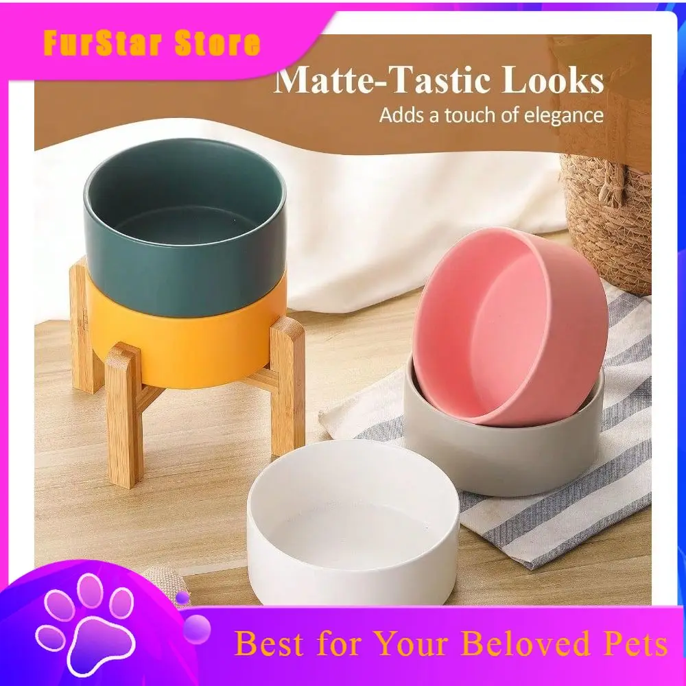 FurStarRaised Dog Bowls Medium Set Of 2 With NonSlip Wood Stand For Easy Feeding Designed To Reduce Vomiting 850 Ml Capacity Ele