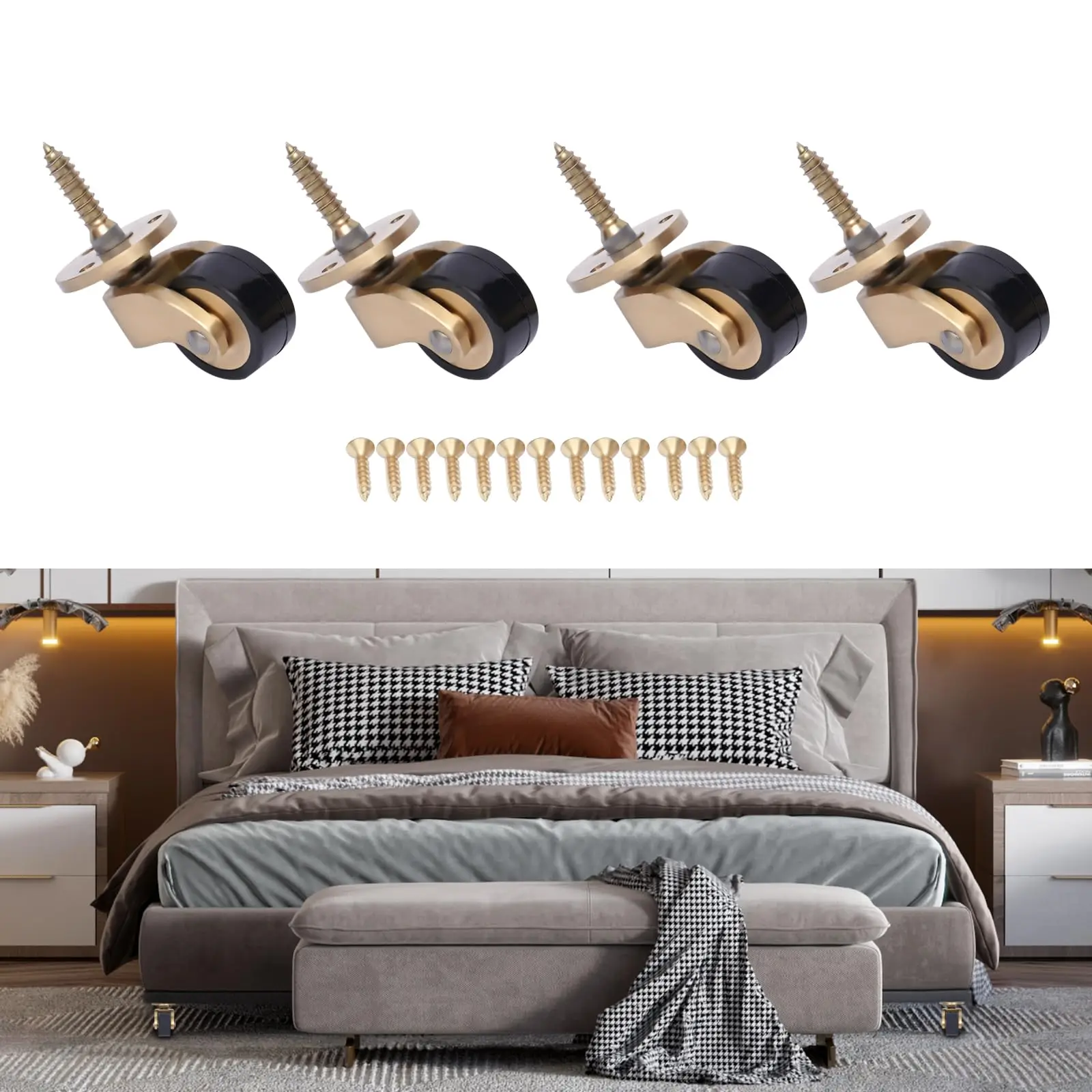 Universal Stem Caster Wheels Antique Brass Casters, 4Pcs Furniture Table Caster, Heavy Duty 360 Degree Rotation Swivel Wheels Fo