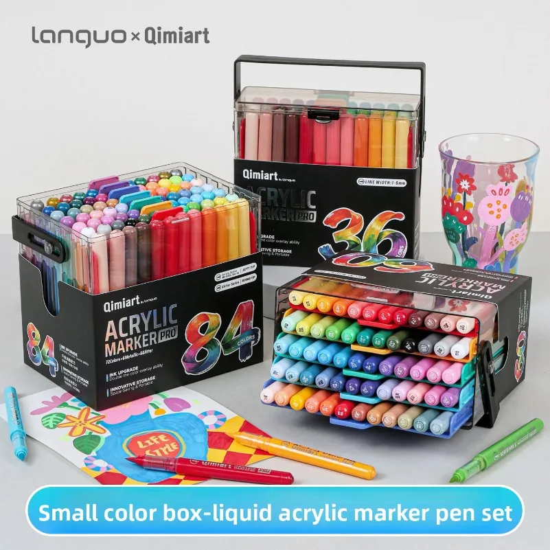 Languo 36/288 Colors Heavy Color Pro Direct Liquid Acrylic Markers Set Soft Tip Waterproof Pens School Art Supplies Stationery