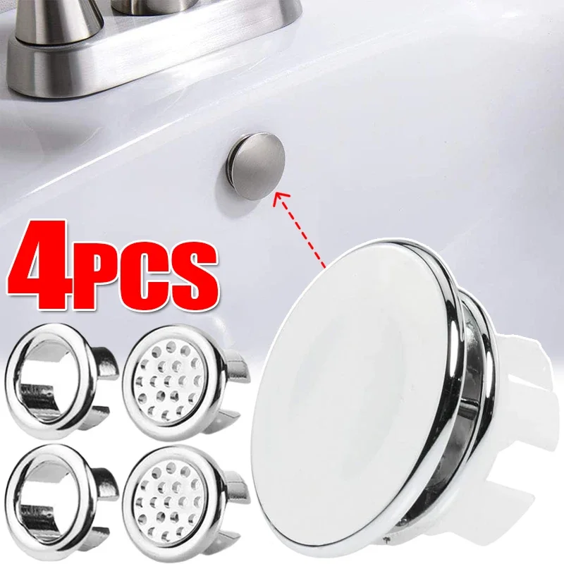 4Pcs Plastic Sink Overflow Cover Kitchen Bathroom Wash Basin Trim Bath Drain Cap Ceramic Basin Round Sink Overflow Ring Hole