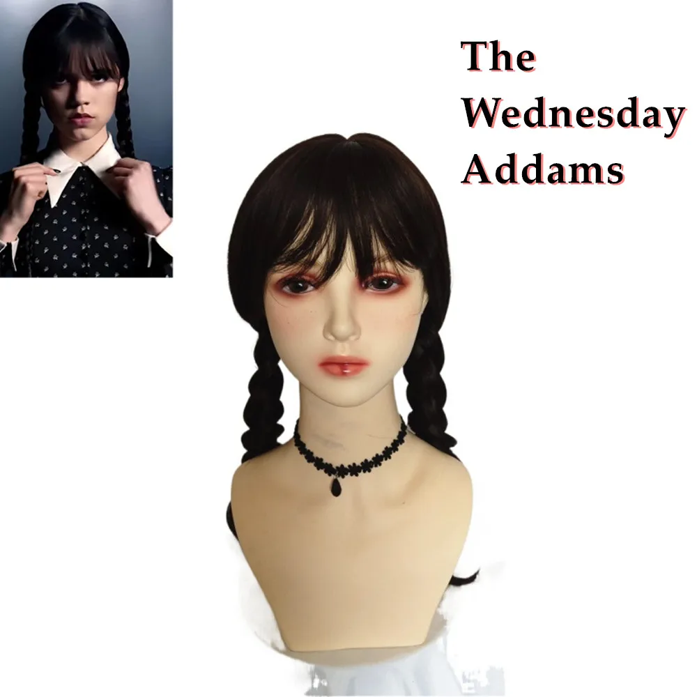 Wednesday Addams Cosplay Wig Long Black Braids Hair Cosplay Heat Resistant Synthetic Wig Halloween Party Accessory