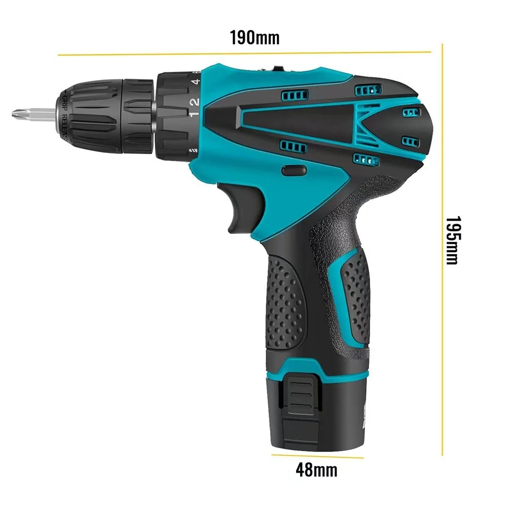 2024 New 12V Cordless Drill Rechargeable Electric Screwdriver Lithium Battery Household Multi-function 2 Speed Power Tools